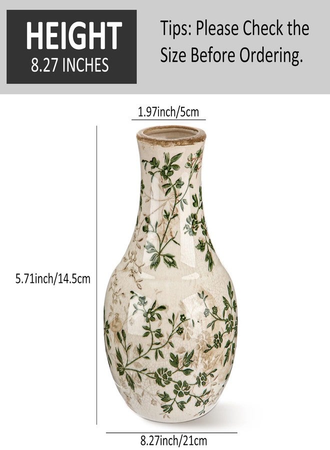 LemonRoad Vintage Ceramic Flower Vase 5.7 Inch Chinoiserie Ice Cracked Glaze Porcelain Vase Rustic Ceramic Large Centerpieces for Home Table Living Room Bookshelf Office(Floral Style) - Image 3